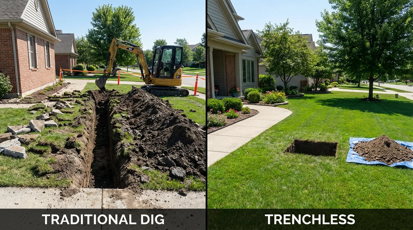 Trenchless sewer repair with minimal yard damage versus traditional excavation in Pacific, MO